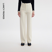 朗姿休闲羊毛气质长裤 新款 2025冬季 女 裤 白色直筒通勤时尚 西装 西裤