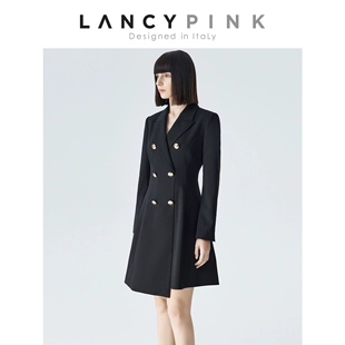 意大利设计 连衣裙 新款 朗姿黑色西装 裙女收腰通勤2022年冬季