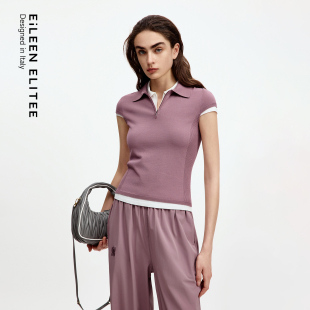 短袖 朗姿欧洲EiLEEN 防晒针织衫 polo领修身 T恤女 ELITEE2025秋新款