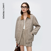 新款 朗姿巴恩风长袖 2025年冬季 半身裙套装 复古翻领夹克短外套