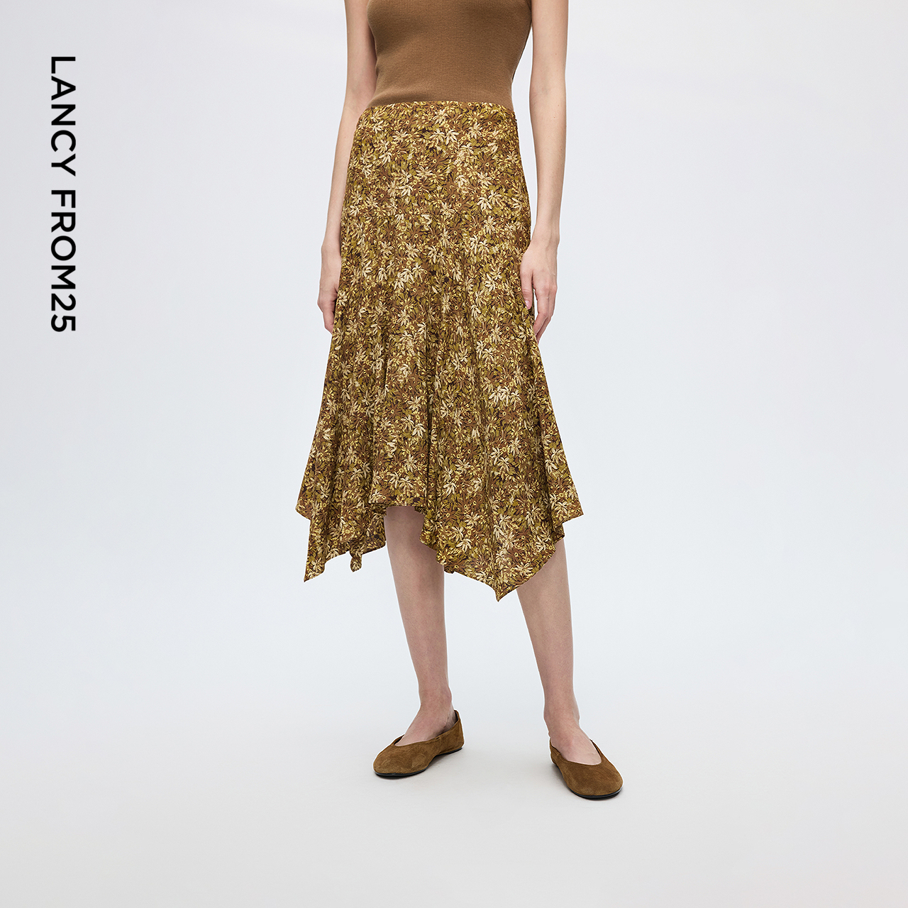 印花图案 不规则裙摆 隐形拉链