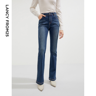 新款 朗姿25复古休闲高腰微喇牛仔裤 春季 通勤九分裤 女 直筒显瘦修身