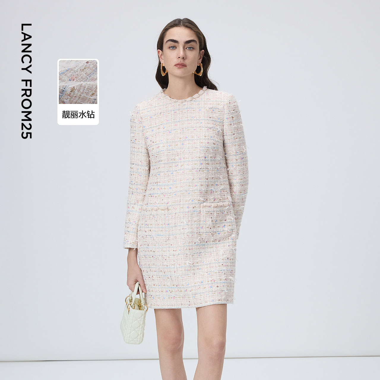 【艺术家联名】朗姿粗花呢直筒复古小香风连衣裙2026年春季新款,女装/女士精品,连衣裙,淘宝优惠券,粉丝福利购,淘宝优惠卷