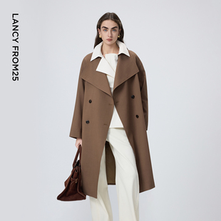 新款 朗姿翻领H型优雅气质风衣通勤干练长款 风衣外套女2026年春季