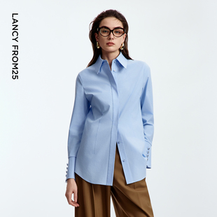 高智衣橱 新款 朗姿25收腰尖领衬衫 高智秋季 女 气质百搭上衣时尚