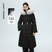 朗姿霍尔多巴吉白鹅绒貉子毛领连帽长羽绒服通勤风2025年冬季 新款