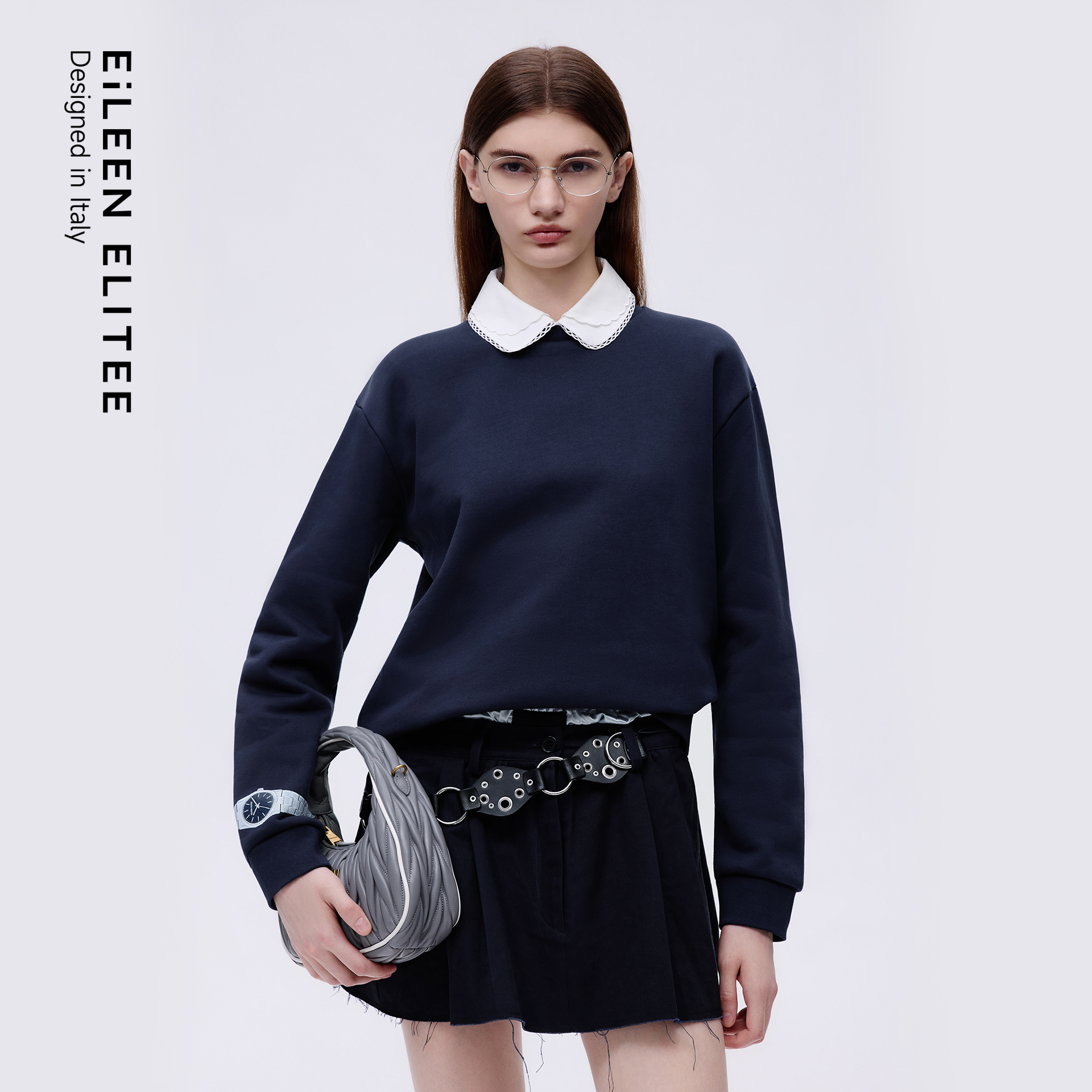 朗姿欧洲EiLEEN ELITEE蓝色设计感经典廓形卫衣女2025年冬季新款