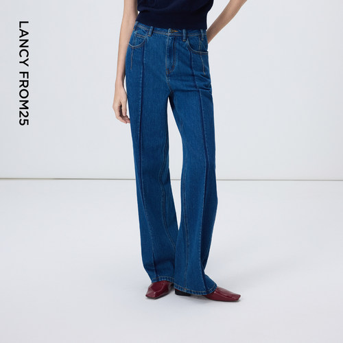 朗姿设计感时尚微喇压线休闲牛仔裤女裤子休闲2026年春季新款