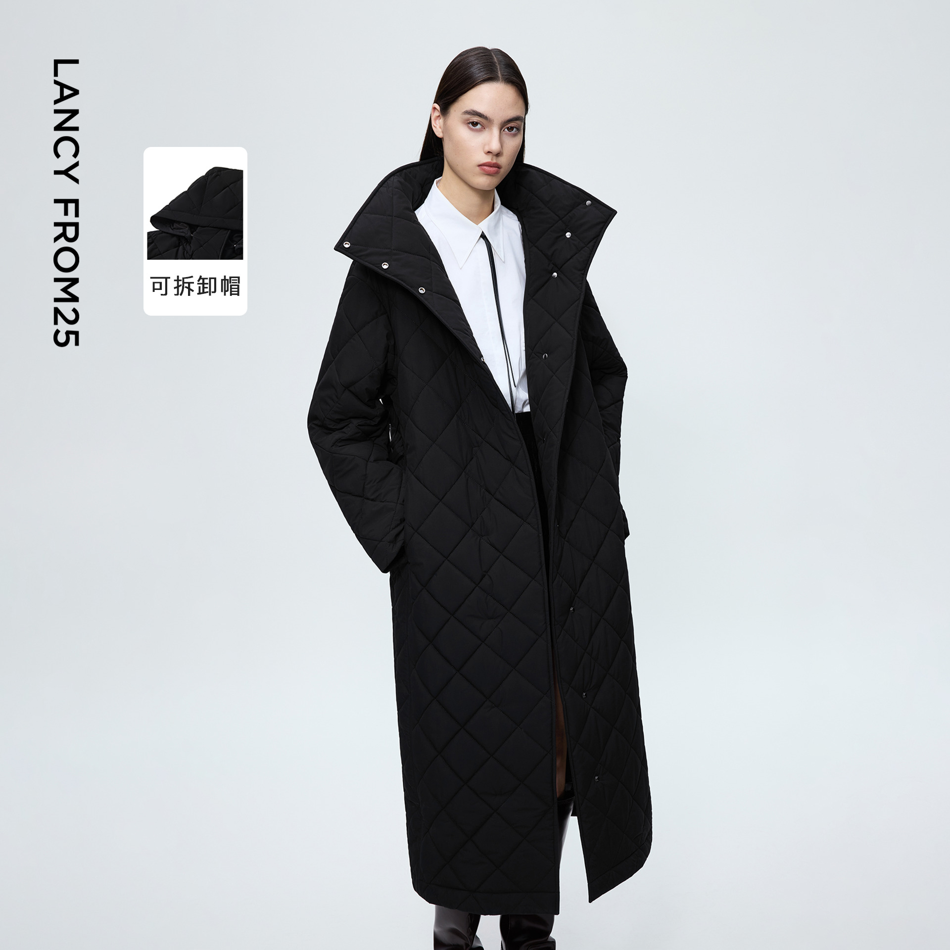 可拆卸帽 宽松长版 本料腰带