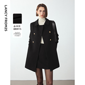 朗姿羊毛复古高级感法式 显瘦黑色毛呢外套 新款 中长款 大衣冬季