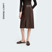 新款 朗姿a字复古蜡感高腰修身 半身裙气质设计感通勤裙2025年秋季