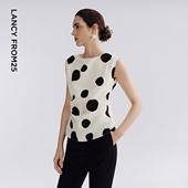 夏新款 设计感通勤上衣衬衫 气质高级感无袖 朗姿25白色波点衬衣小衫