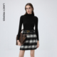 新款 朗姿半高领复古格纹设计感假两件法式 针织连衣裙冬季 裙子女