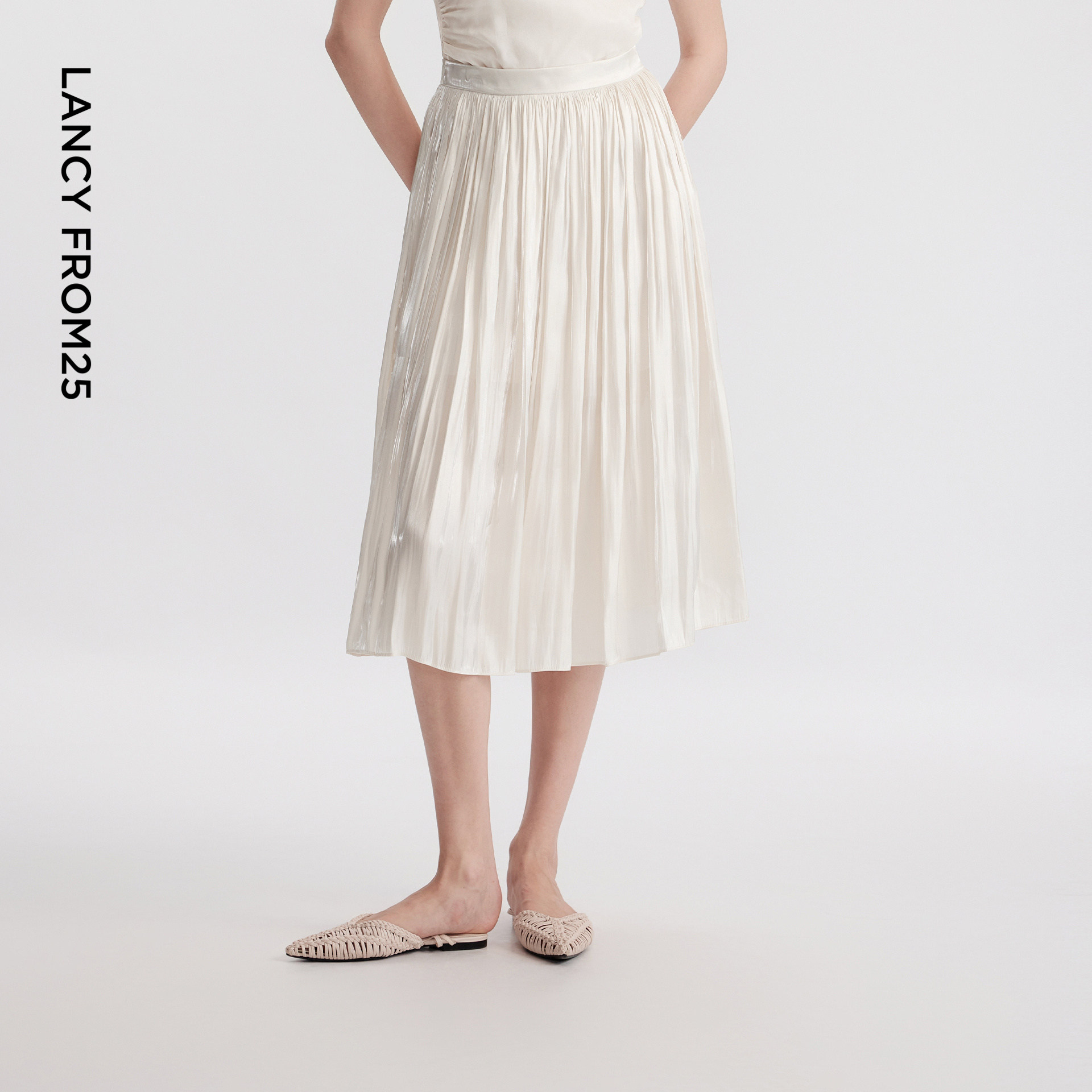 【Basic衣橱】朗姿25法式百褶半身裙复古女裙子2024夏新款百褶裙