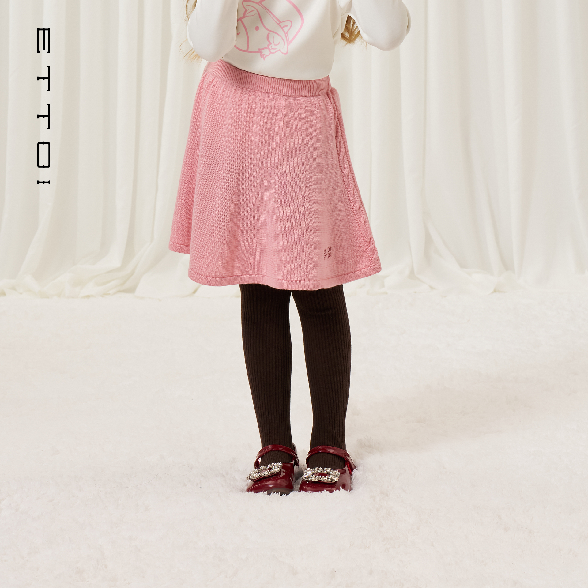 ETTOI爱多娃2025秋季新款山羊绒针织A字裙百搭洋气羊毛纯色半身裙