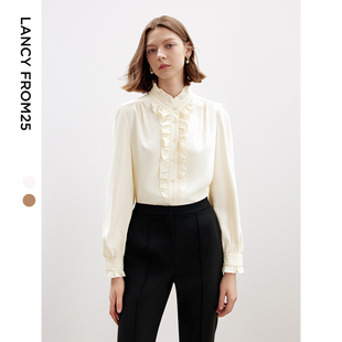 衬衫 新款 复古设计感立领衬衣女上衣气质捏褶白秋季 朗姿宫廷风法式