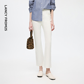 高腰修身 显瘦气质通勤白色长裤 2026年春季 朗姿棉质微喇牛仔裤 新款