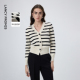 外套上衣冬季 朗姿25法式 休闲开衫 气质v领修身 女 复古条纹毛针织衫