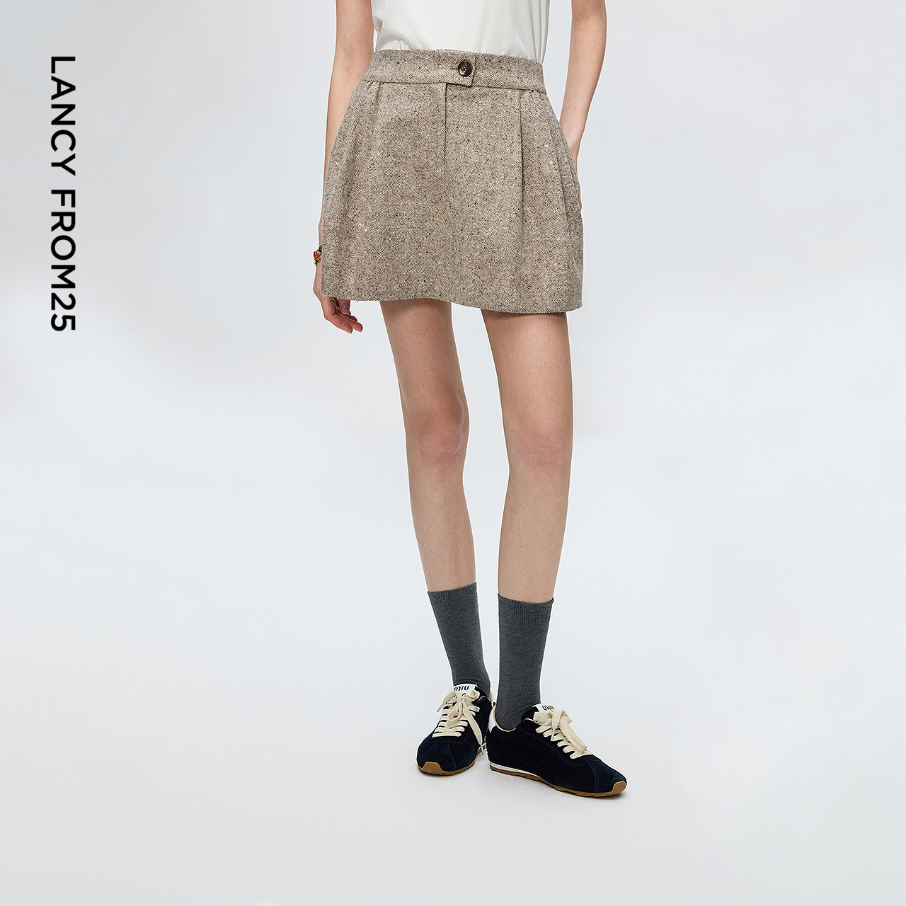 混色花呢 弹力后腰 便捷插袋