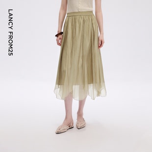 新款 女夏季 半裙 高腰不规则显瘦复古高级感半身裙纱裙长款 朗姿法式
