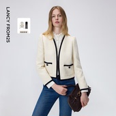 短外套 朗姿V领提花泡泡袖 裤 子套装 新款 2026年春季 艺术家联名