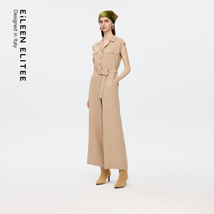 高腰系带连体裤 朗姿欧洲EiLEEN 醋酸无袖 时尚 女 ELITEE2025秋新款