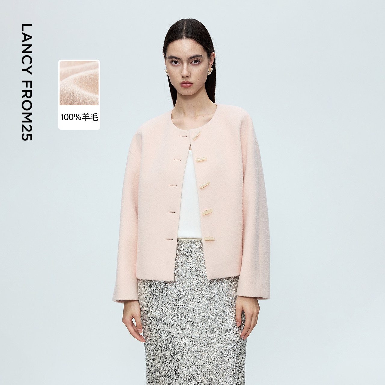 朗姿纯羊毛圆领新中式短款毛呢外套国风设计感上衣2025年冬季新款,女装/女士精品,毛呢外套,淘宝优惠券,粉丝福利购,淘宝优惠卷