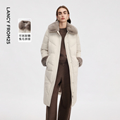 长款 朗姿獭兔真毛毛领鹅绒服女气质秋冬季 新款 加厚羽绒服外套大衣