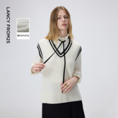 新款 朗姿纯羊毛V领韩系针织马甲叠穿无袖 学院风上衣女2026年春季