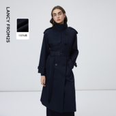 朗姿纯棉翻领正肩简约双排扣风衣气质通勤风衣女2026年春季 新款