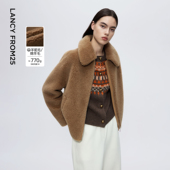 新款 朗姿羊毛翻领气质仿皮草外套时尚 通勤夹克上衣女2025年冬季