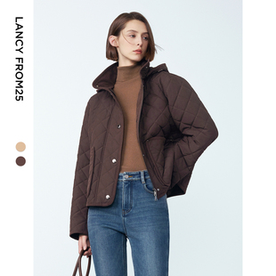 外穿保暖通勤上衣 复古菱格高级感棉服外套法式 朗姿冬季 新款