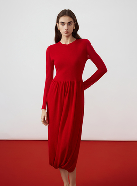 【MONEY HONG】朗姿圆领设计感针织连衣裙气质长裙2026年春季新款