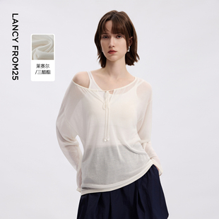 时尚 新款 通勤度假风罩衫 2026年夏季 空调衫 朗姿25三醋酸轻薄针织衫