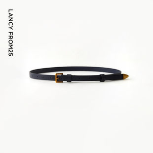 朗姿牛皮金属扣藏蓝色质感腰带2026年夏季 新款