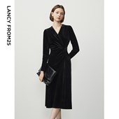 新款 女 高级感丝绒长裙气质修身 连衣裙冬季 朗姿Basic衣橱 法式