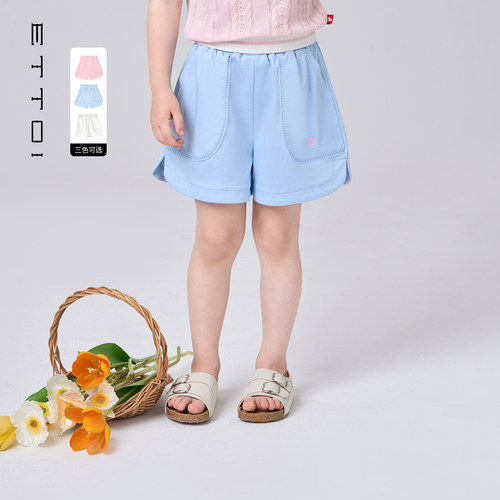 ETTOI爱多娃2025年夏季新款女童百搭运动裤休闲舒适宽松儿童短裤