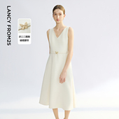 焦点系列 朗姿三醋酸无袖 裙子2025年夏季 新款 白色收腰连衣裙