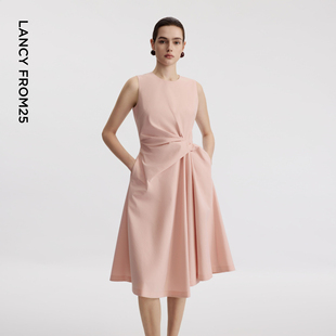 高级感显瘦连衣裙 气质裙子女夏新款 朗姿25无袖 别致设计感法式