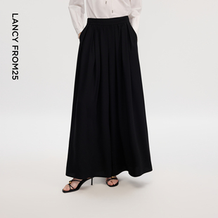 新款 女2026年夏季 百搭通勤风阔腿裤 朗姿中腰压褶A字型垂坠感西裤