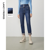 冬季 新款 高腰显瘦九分裤 朗姿棉质加厚保暖小脚牛仔裤 女加绒裤 子