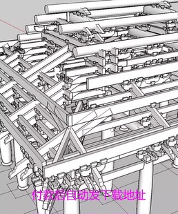 中式歇山顶单檐寺院寺庙大雄宝殿斗拱结构屋架梁架草图大师su模型