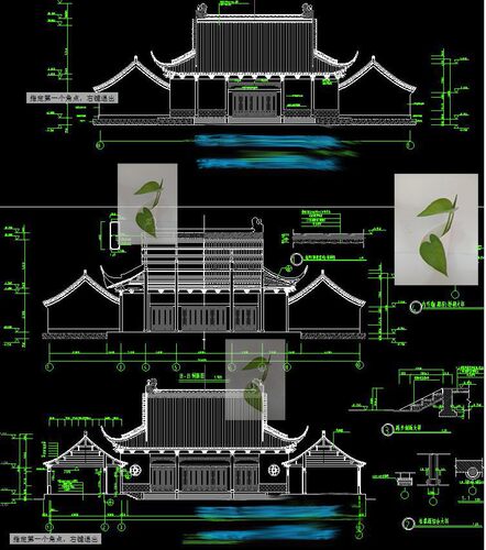 中式歇山顶耳房硬山顶单檐大殿财神殿对称式仿古建筑CAD施工图