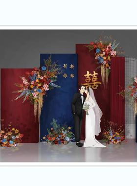 a118红蓝色复古婚礼花艺素材 婚礼手绘 婚礼效果图 psd分层文件