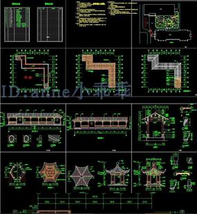 中式苏州古典风格园林凉亭廊檐六角亭长廊庭院廊亭游廊CAD施工图