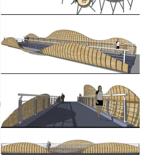 Sketchup公园广场桥拱桥木桥异形创意景观桥木栈道草图大师su模型