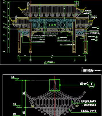 古建牌坊牌楼拱门门头CAD施工图大样节点园林景观设计小品cad素材