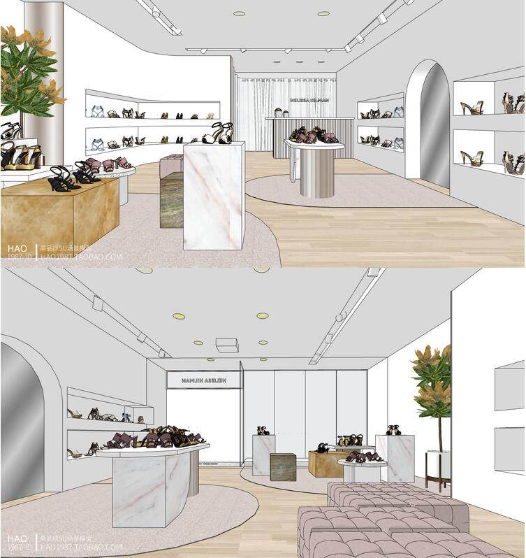 室内设计女鞋店专卖店鞋店女鞋鞋子包包铺面草图大师su模型素材库