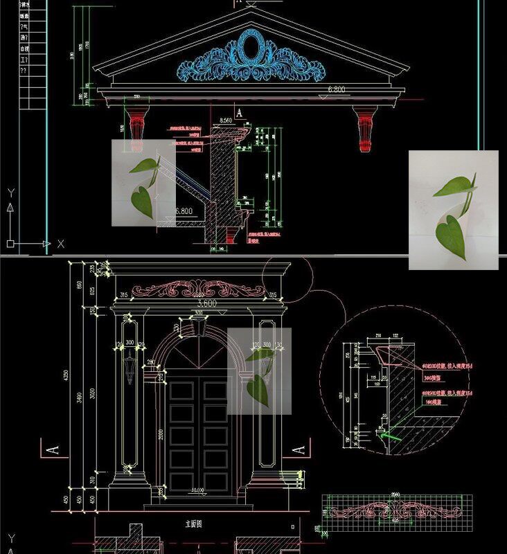 现代别墅自建房住宅石材门头入口大门欧式窗cad平立面节点施工图