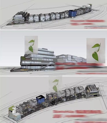 现代新亚洲新中式风旧街改造整体商业街步行街建筑草图大师su模型